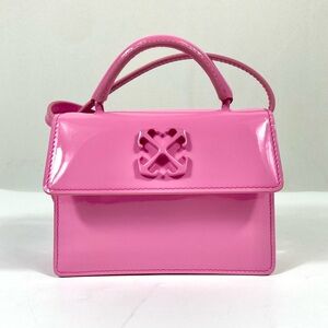 Off White Baby Jitney Patent Leather Top Handle Shoulder Satchel Bag Pink NEW